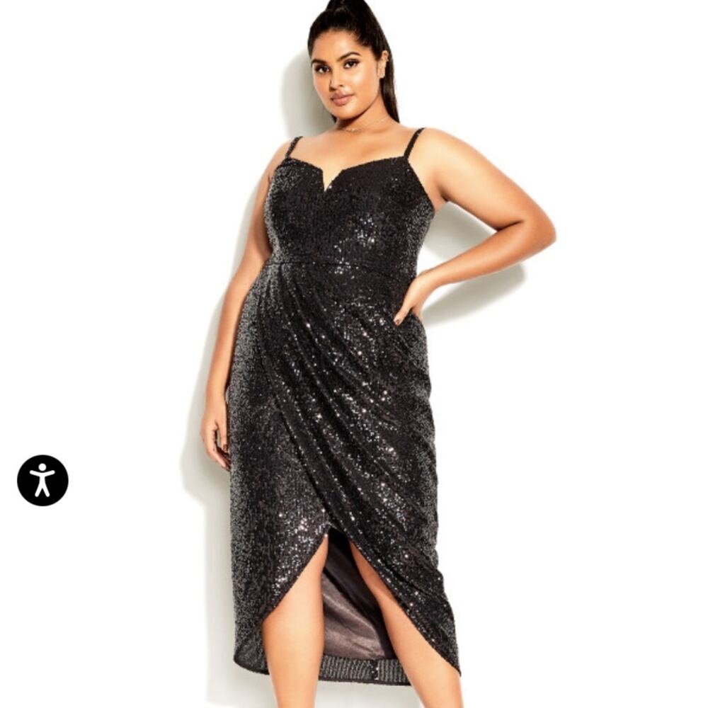 City Chic Black Sequin Midi Dress